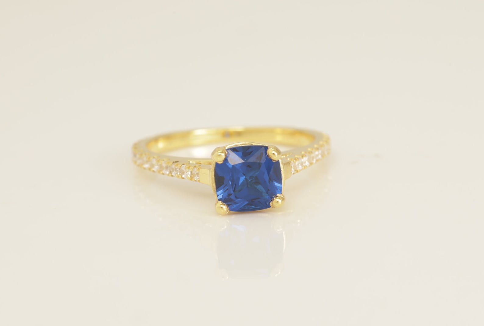 Cushion Cut Blue sapphire Engagement Ring, Cathedral Set Unique Sapphire Ring, September Birthstone Ring, Bridal Promise Ring